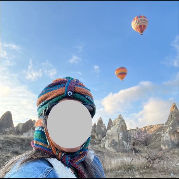 Colorful Knit Handmade Turkish Hat with with Scarf and Evil Eye 🧿 at front - Picture 8 of 10